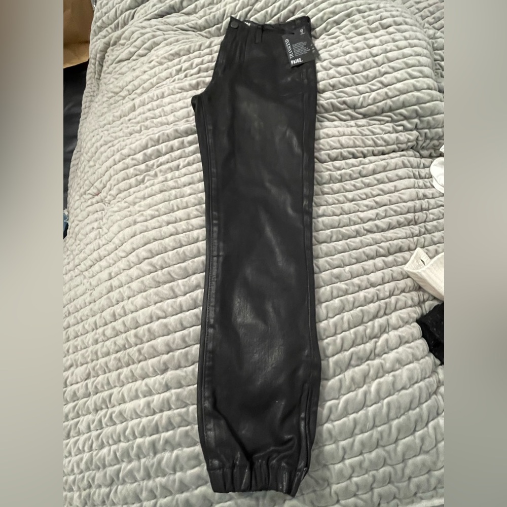 Paige Black Mayslie Coated Jogger, Size 24 NWT
